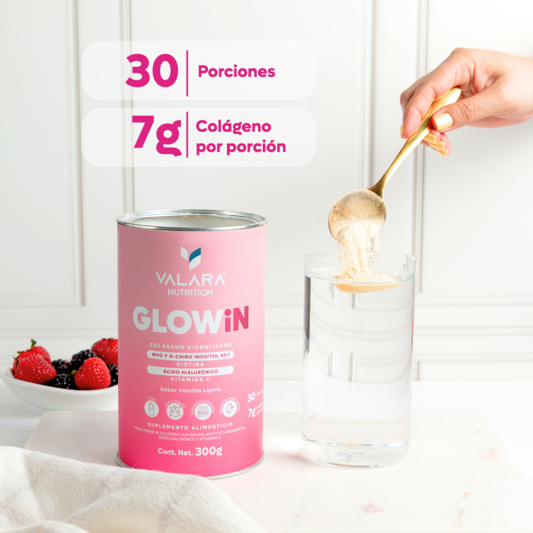 GLOWiN Colágeno Hidrolizado con Myo & D-Chiro Inositol 40:1, Vitamina C, Ácido Hialurónico y Biotina – 300g