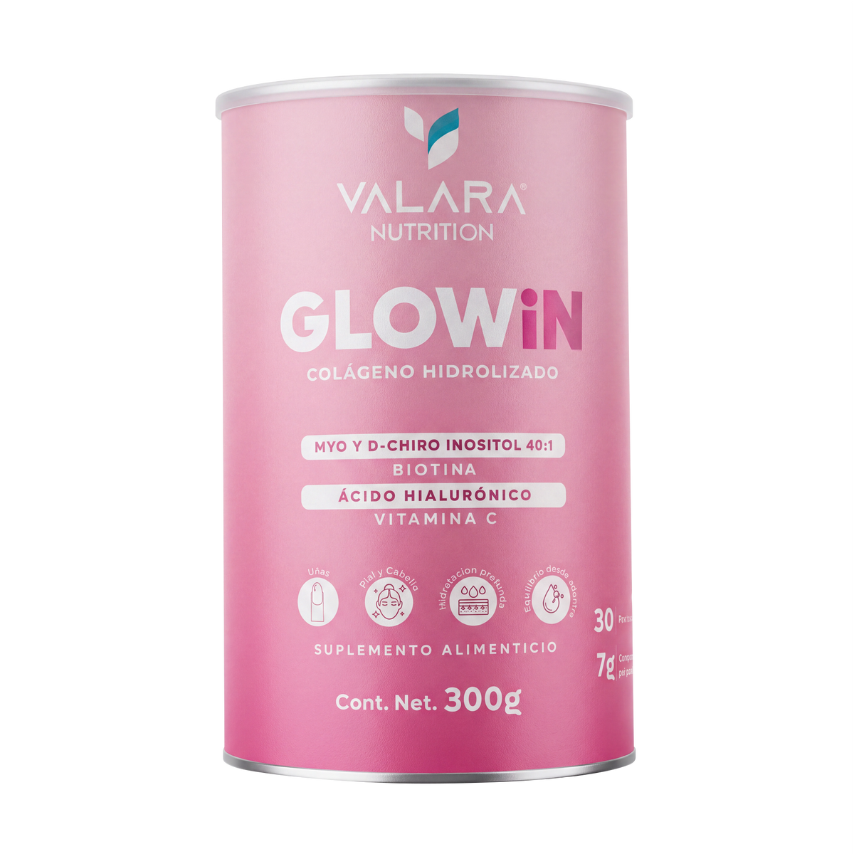 GLOWiN Colágeno Hidrolizado con Myo & D-Chiro Inositol 40:1, Vitamina C, Ácido Hialurónico y Biotina – 300g